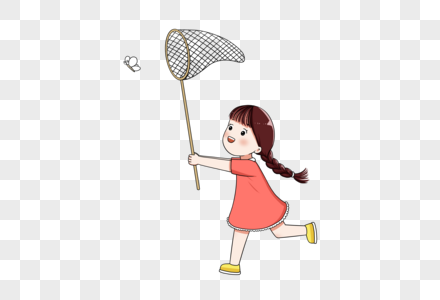 扑蝴蝶的小女孩图片素材