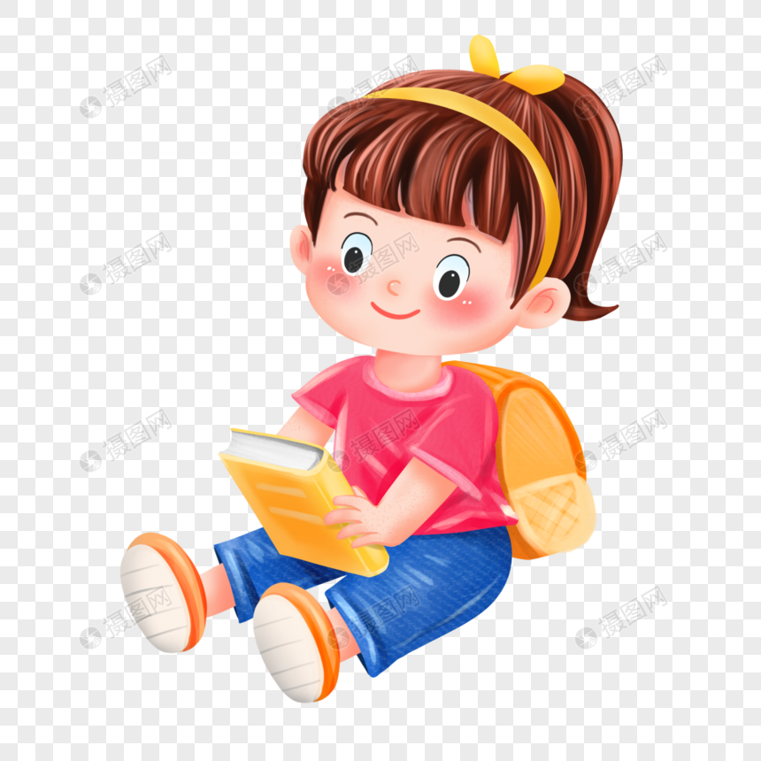 背着书包拿着书本的开心的女孩图片