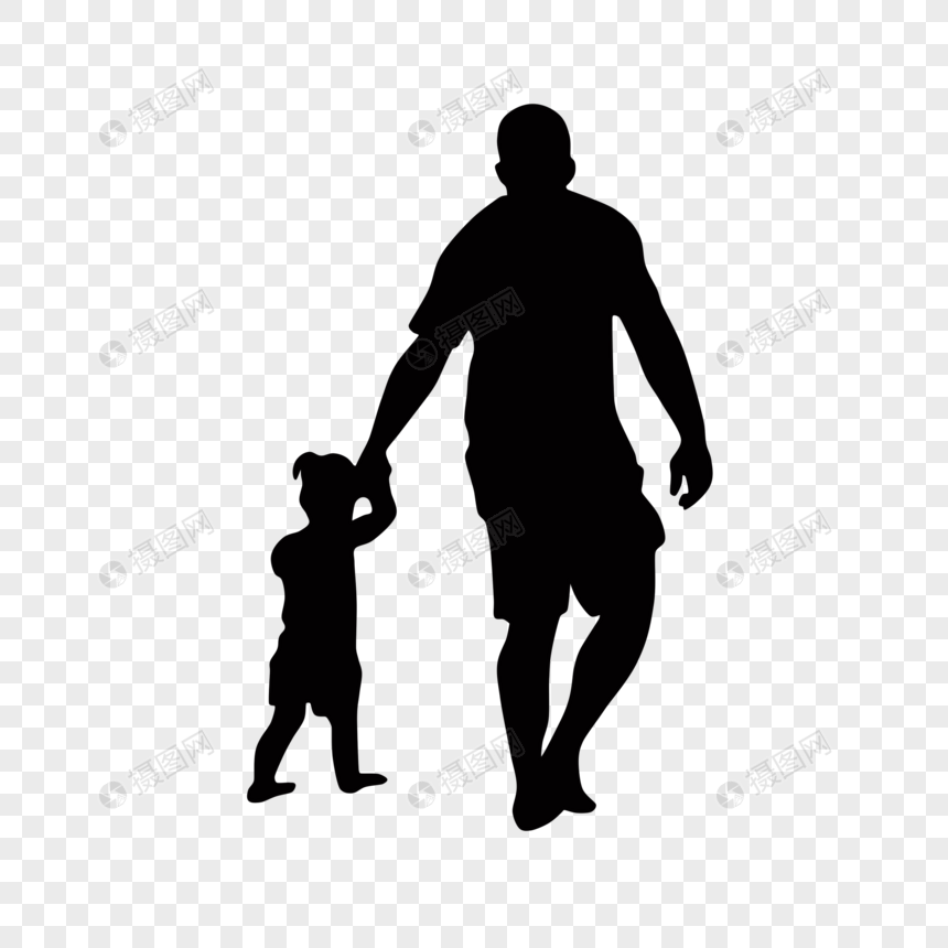 父亲孩子牵手背景人物剪影