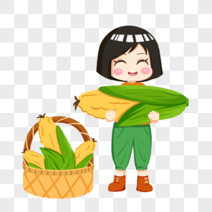 芒种女孩女孩抱玉米素材