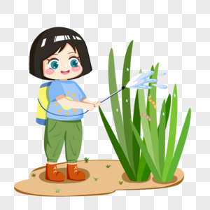 植物女孩除虫素材