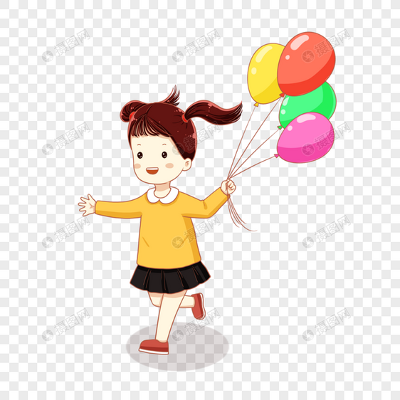拿着气球奔跑的女孩图片
