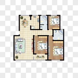 三室二厅家居平面户型图图片