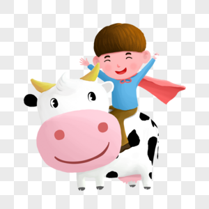 骑着奶牛的男孩图片