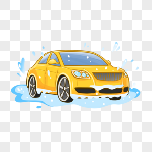 清洗中的充满动感水花的黄色汽车高清图片
