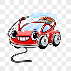 可爱卡通拟人红色洗车汽车形象图片