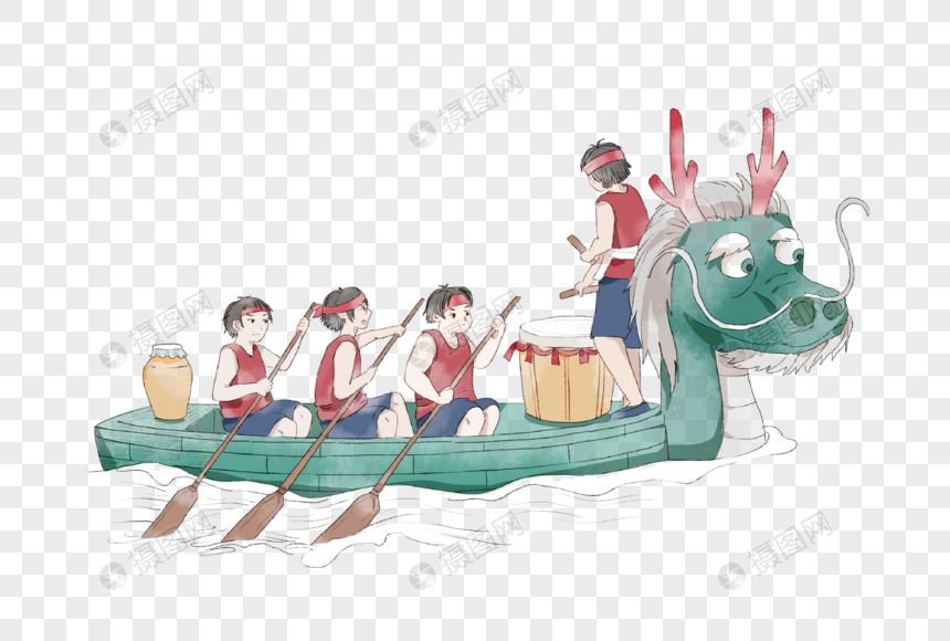 免抠元素 手绘/卡通元素 端午安康 划龙舟.