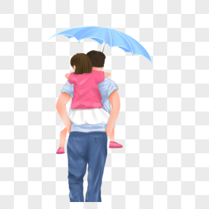 背着孩子的父亲雨季高清图片素材