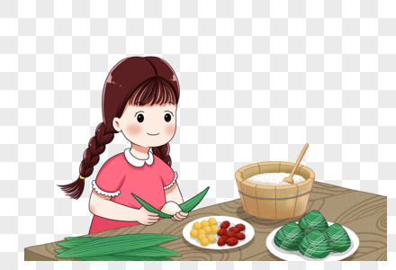 小女孩包粽子图片