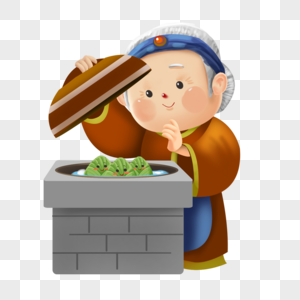 煮粽子的老奶奶图片素材