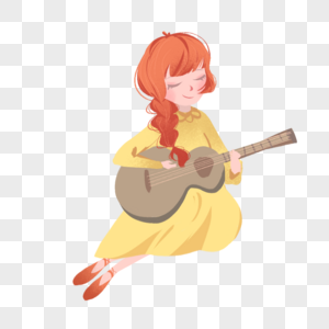 坐着弹吉他的女孩图片