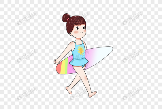 拿着冲浪板的小女孩图片