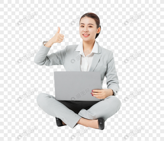 青年商务女性拿着笔记本电脑点赞图片