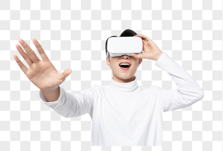 年轻男士体验VR眼镜高清图片
