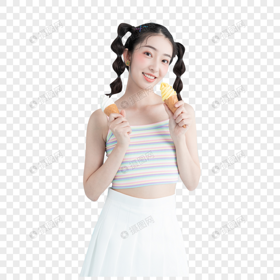 可爱元气少女手拿冰淇淋图片