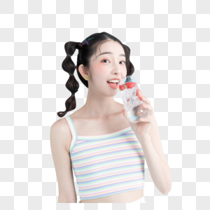 夏天喝的甜美女孩图片