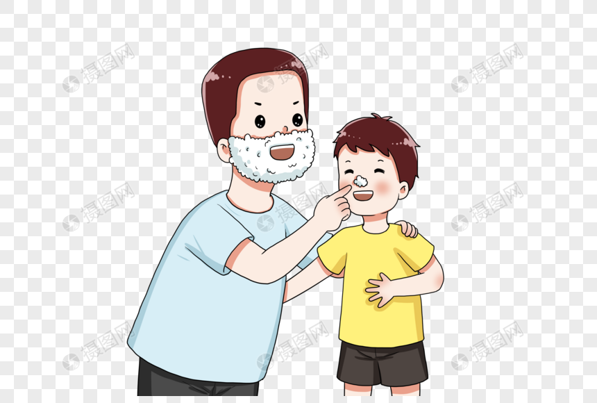 刮胡子嬉戏的父子图片