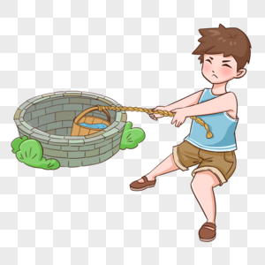男孩端午节打午时水图片素材