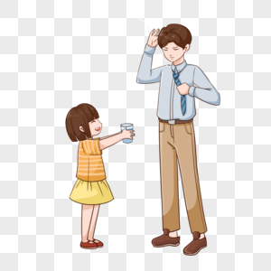 女孩子的笑孩子给工作烦恼的父亲端水素材