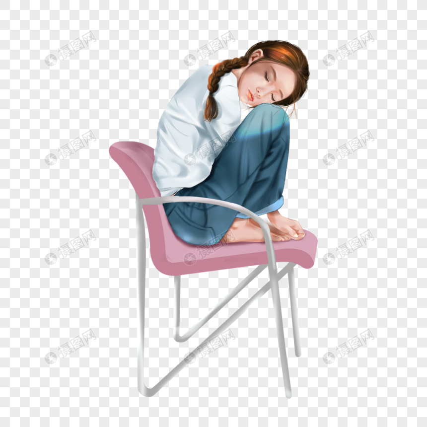 蹲在椅子上的女孩