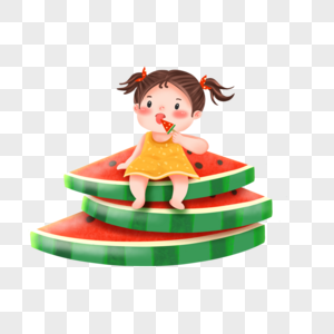 坐在西瓜上吃瓜的女孩图片