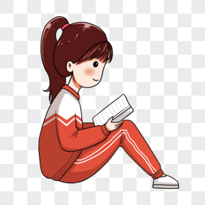 坐着看书的女孩图片素材