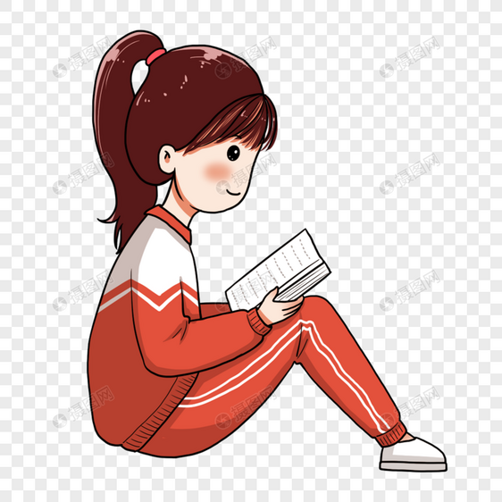 坐着看书的女孩图片