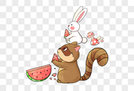 吃西瓜的松鼠和兔子图片