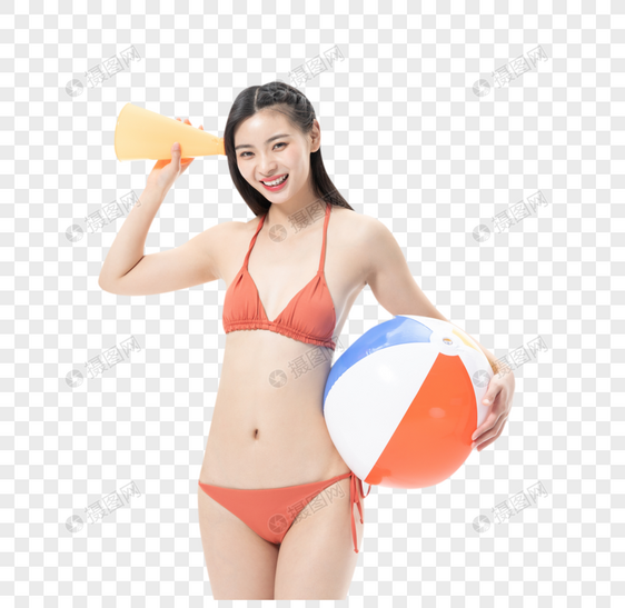 夏日泳装美女玩沙滩排球喇叭图片