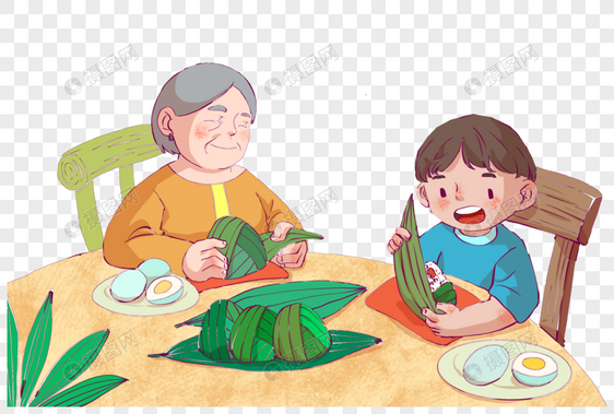 端午节和奶奶一起吃粽子图片