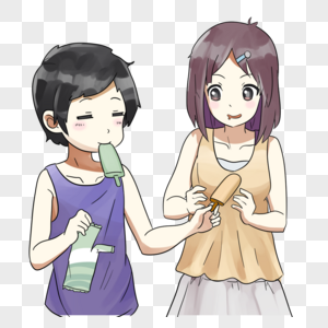 夏天吃冰淇淋吃冰棍的孩子素材
