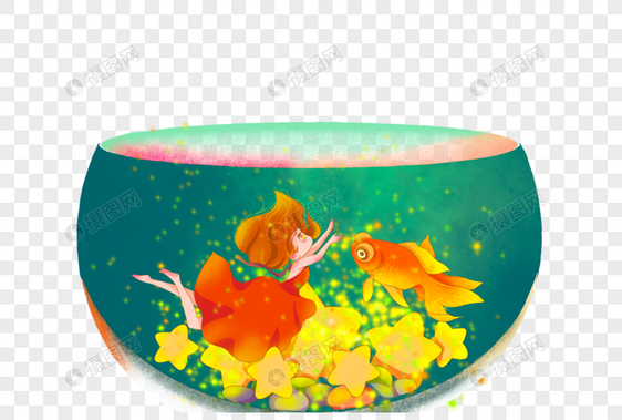 鱼缸中的女孩和金鱼图片