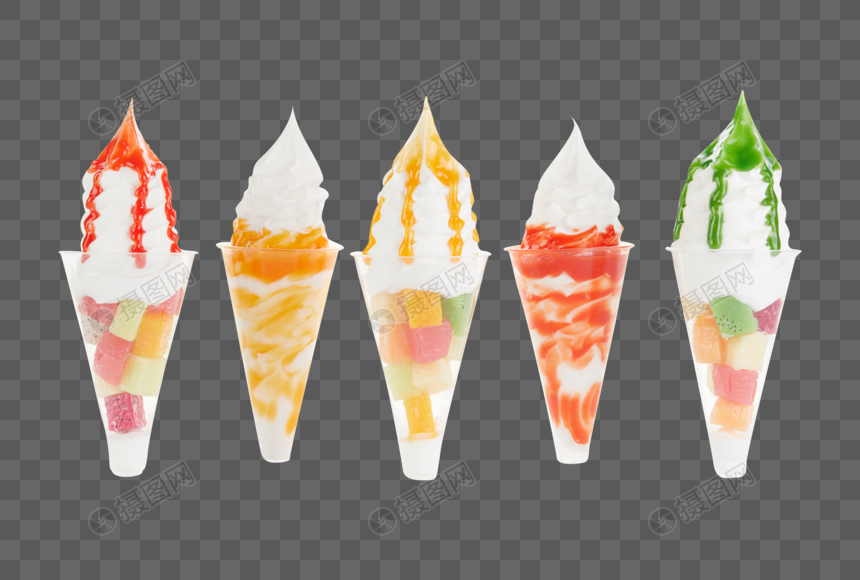 多种口味水果圣代冰淇淋图片
