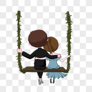 海军背影秋千上的情侣素材
