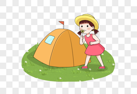 帐篷前的小女孩图片