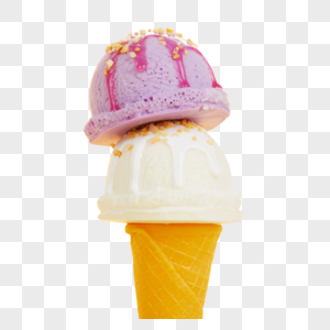 香草香芋双色甜筒冰淇淋球高清图片