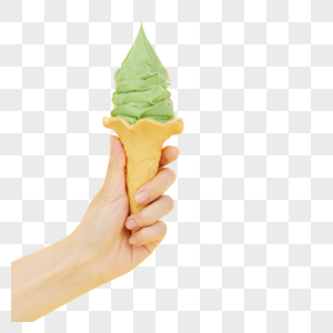 手握哈密瓜味奶油冰淇淋甜筒图片