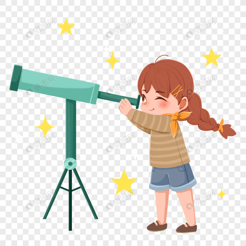 女孩使用望远镜看星星图片