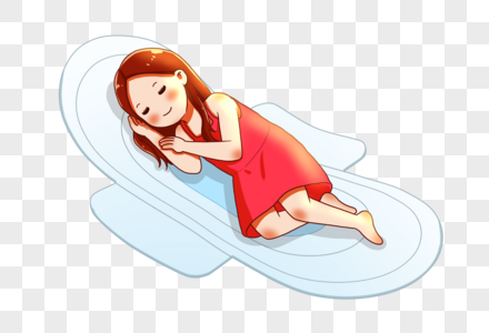 在卫生巾上熟睡的女孩高清图片