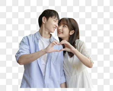 年轻情侣比心图片素材