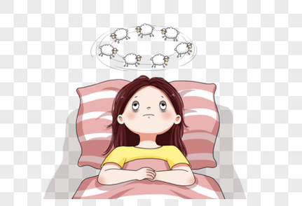 失眠的女孩卡通人物高清图片素材
