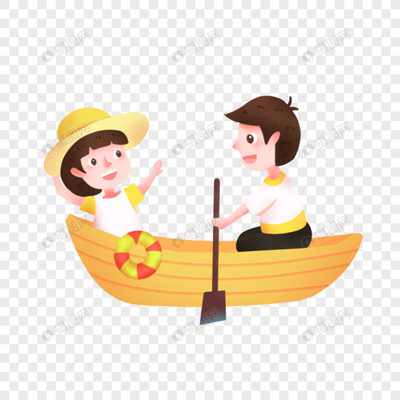 夏季划船的小孩图片