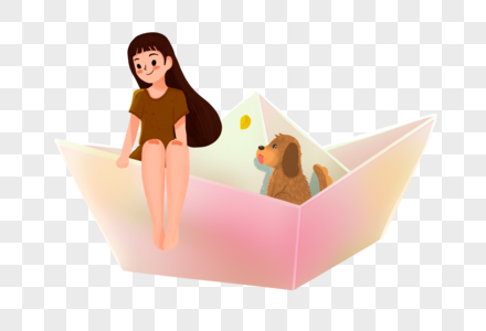 坐在纸船上的女孩高清图片