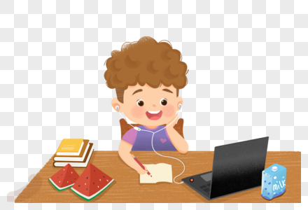 在家上网课的小男孩图片
