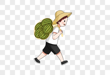 背着一袋西瓜的男孩高清图片