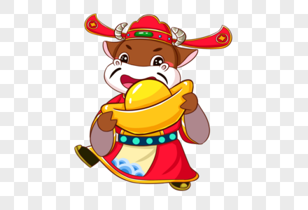 酒店实景套图财神牛抱着金元宝素材