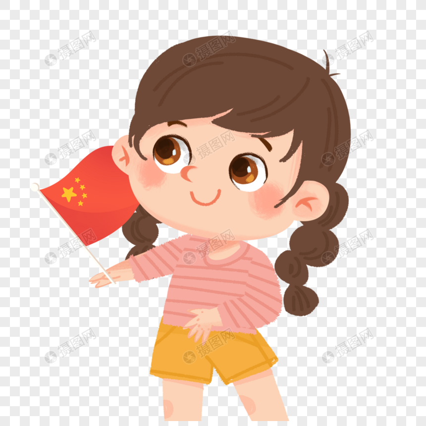 拿着国旗的女孩元素素材下载 正版素材 摄图网