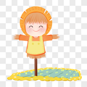 秋天儿童画稻草人元素