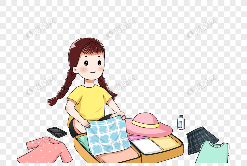 收拾行李箱的女孩