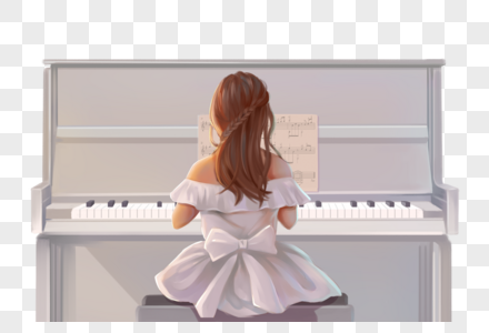 小女孩弹琴背影图片